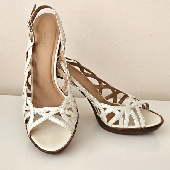 🌼ALDO Pearl White Strappy Slingback Heel Sandals - Picture 2 of 10